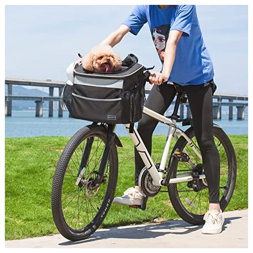 Petsfit Dog Bike Basket, Small Dog Car Seat with Front Pocket, Puppy Car Seat for Small Dogs and Pets (Black)
