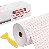 YRYM HT Transfer Tape for Vinyl - 12' x 170 FT w/Red Alignment Grid Transfer Tape for Permanent Vinyl, Medium Tack Transfer Paper for Signs Stickers Decals Walls Doors & Windows