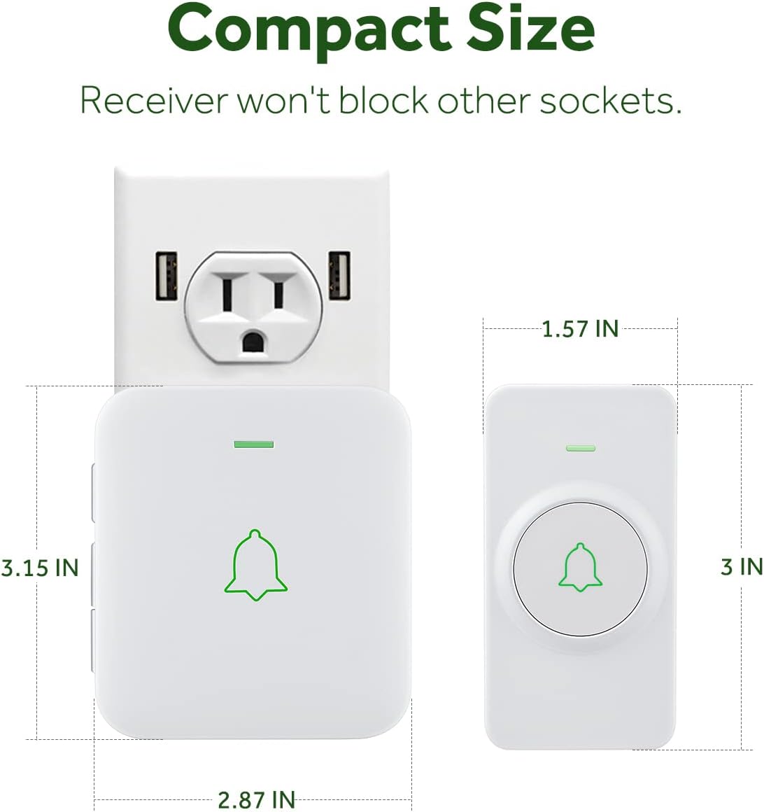 Dimensioner af AVANTEK CW-11 trådløs dørklokkekomponenter