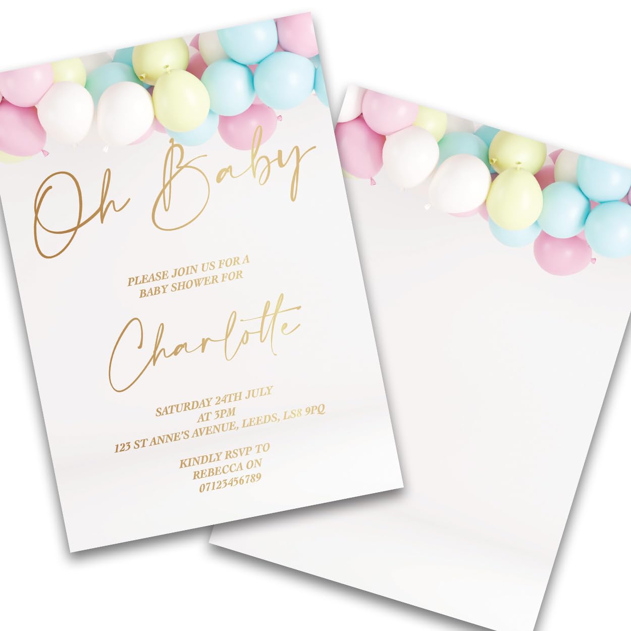Paper Themes Personalised Baby Shower Party Invitations (Balloons 24pk)
