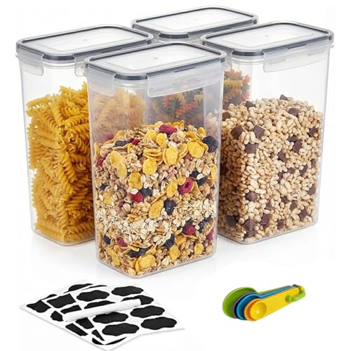 Recopilación de Recipiente los más recomendados. 50 U Chef Set de 4 Contenedores Herméticos para Alimentos de 2.8 L, Recipientes de Plástico Transparente con Tapa de Sello Rápido, Ideal para Cereal, Harina y Arroz, Organización...
