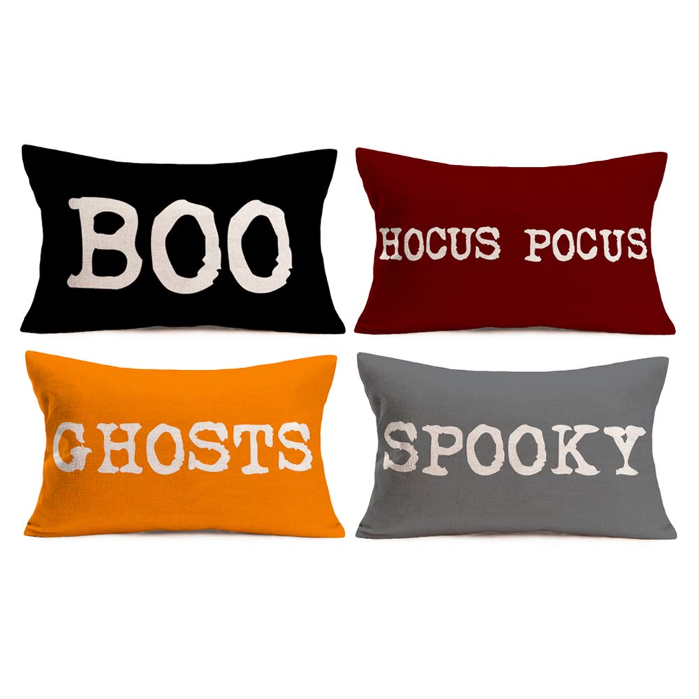 Asamour 12x20 Inches Horrific Halloween Boo Spooky Hocus Pocus Ghosts Throw Pillow Covers with Colorful Quote Saying Outdoor Decor Home Sofa Rectangle Pillow Case Halloween Decorations