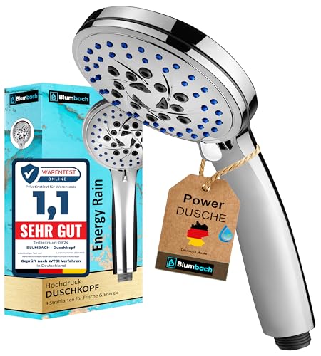 BLUMBACH® Duschkopf wassersparend Energy Rain mit 9 Strahlarten, Duschbrause, Shower Head, Handbrause Dusche Brausekopf Dusche, Sparduschkopf, wassersparender Duschkopf, Handbrausen Dusch Brausekopf