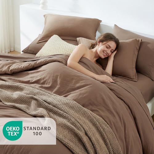 Image of Queen Comforter Set-7 Pieces Soft Prewashed Bed in a Bag Queen Bedding Sets | All Season Comforter with Sheets, Pillow Shams & Pillowcases, Brown