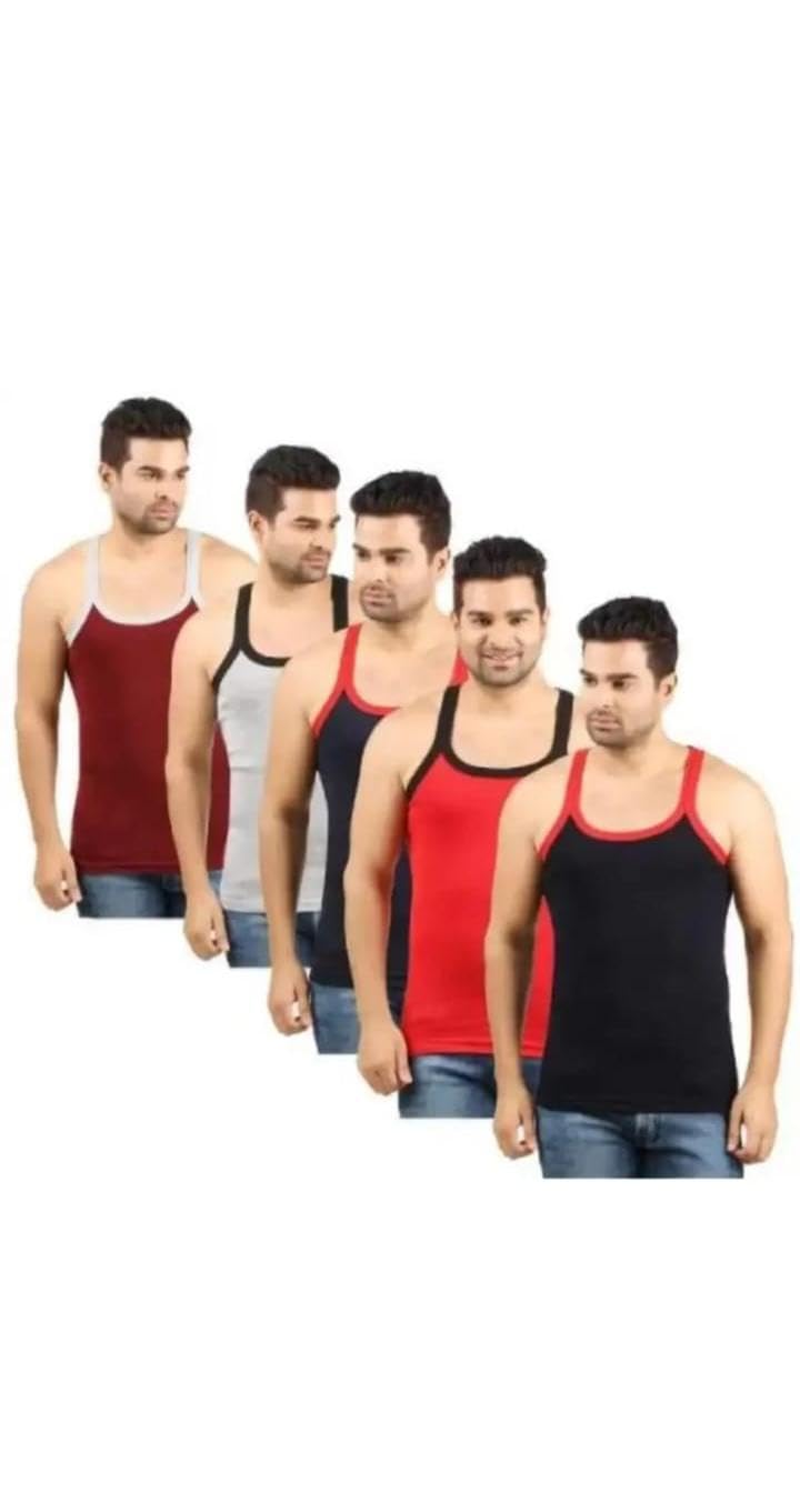 OXR Men's Pure Cotton Sleeveless Gym Vest Pack of 5 Multicolor-picture-46