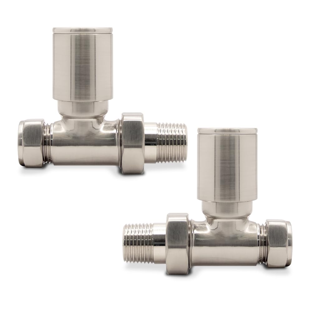 Straight Brushed Nickel Manual Standard Radiator Towel Rail Valves