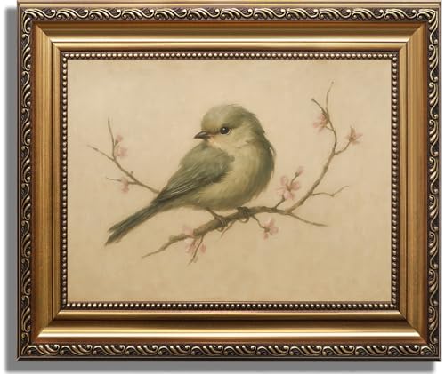 ASTRDECOR Gold Framed Canvas Wall Art, Vintage Spring Birds &