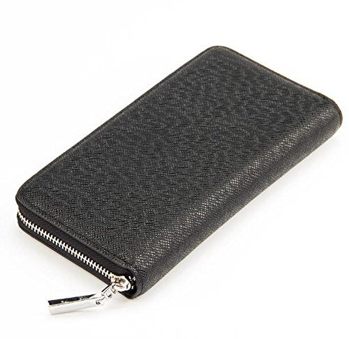 Leather Wallet Male Purse Clutch Zipper Bag Men Wallets (Black)