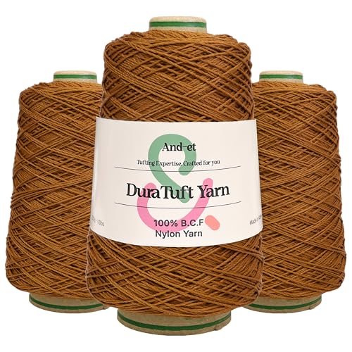 Image of And-et DuraTuft Yarn 45 Vibrant Colors Tufting Nylon Yarn Pack - Ideal for Crochet, Craft Projects -100% B.C.F. - 3 Cones x 1.66lbs(640yard) -Perfect for Rug Weaving and Knitting (09 Brown)