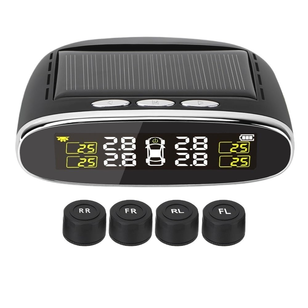 Tpms Sistema di monitoraggio della Pressione dei Pneumatici for Auto con Allarme di Temperatura a energia Solare con 4 sensori Interni/Esterni Pressione Pneumatici(External Sensor)