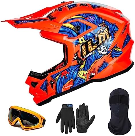 ILM Youth ATV Helmet Kids Dirt Bike Motocross BMX Off Road Motorbike Go Kart Casco DOT ECE Model Z705 (Fantasy Orange, XL)