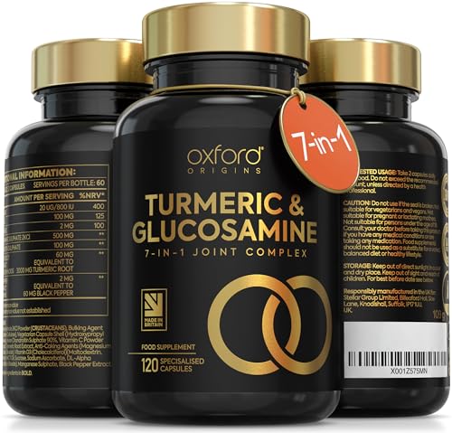 7-in-1 Turmeric and Black Pepper Capsules w/Glucosamine and Chondroitin High Strength | Made in The UK | High Absorption Tumeric Supplement | Glucosamine Sulphate & Turmeric Tablets | 120 Capsules