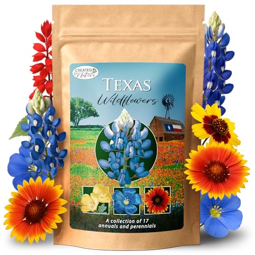 Created By Nature Texas Wildflower Seed Mix with Texas Bluebonnet Seeds 17 Flower Varieties 60 000+ Seeds