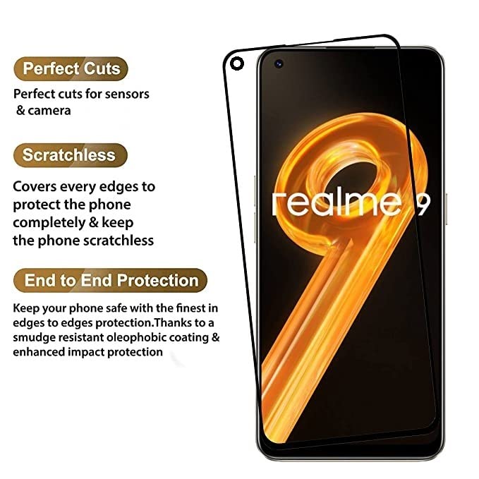 Image of Screen Protector for realme 9 4G (Black) Tempered Glass Edge-to-Edge 6D Screen Guard With Installation Kit