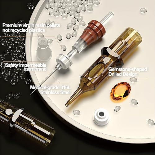 ES GEM Tattoo Cartridges Needle Assortment - 50pcs Including #10 05RL, 07RL, 09RL, 11RL, 05RS, 09RS, 15M1, 21M1, 15RM, 21RM (5pcs Each) Disposable Tattoo Needles for Tattoo Artists & Beginners