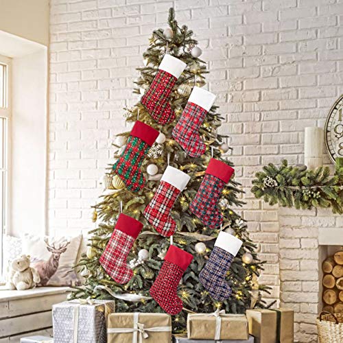 Lubot 6 Pack Christmas Stocking(20Inch) Plaid Snowflake Glitter Print Canvas Fireplace Hanging Xmas Stockings For Family Decorations Holiday Party Decor #TOP4
