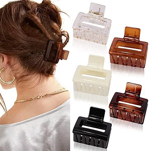 ATODEN Square Hair Clips 5 Pcs Small Hair Clips 2'' Mini Claw Clips Acrylic Hair Claw Clips for Women Girls Square Claw Clips for Short Hair Thin and Medium Hair Clips Non-slip Hair Clamps Jaw Clips Hair Accessories Gifts for Women