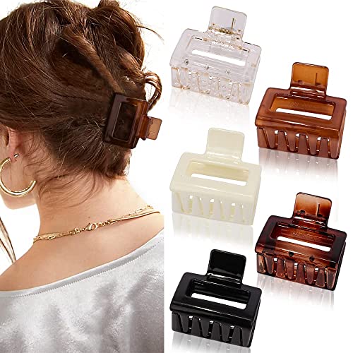 Atoden Square Hair Clips 5 Pcs Small Hair Clips 2'' Mini Claw Clips Acrylic Hair Claw Clips For Women Girls Square Claw Clips For Short Hair Thin And Medium Hair Clips Non-Slip Hair Clamps Jaw Clips Hair Accessories Gifts For Women #TOP2