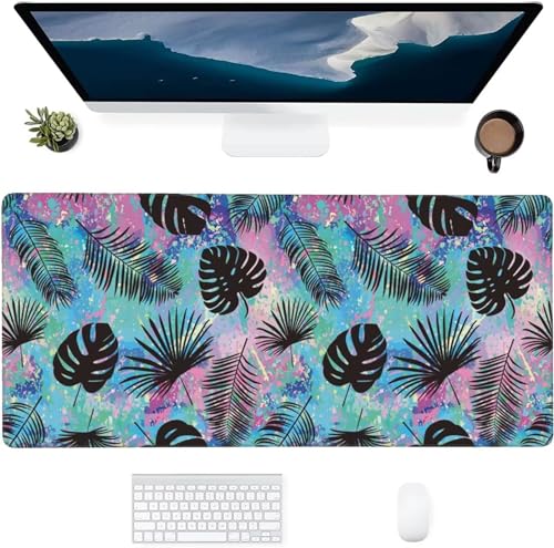 Grand Tapis de Souris de Jeu Feuille Tropicale Noire Tapis de Souris XXL 800x400x2mm avec Bords Cousus Surface Spéciale Améliore la Précision pour Souris Claviers Gamer Bureau