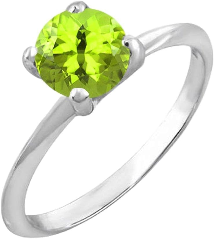 Dazzlingrock Collection 14K Solid Gold 6mm Round Cut Peridot Womens Solitaire Bridal Engagement Ring