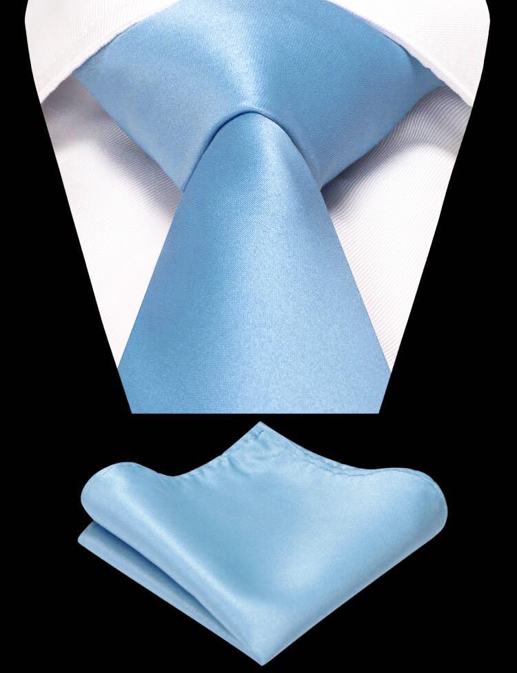 Image of RBOCOTT Solid Color Tie and Pocket Square Hankerchief with Lapel Pin Set for Men