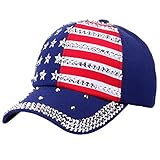 Uphily Bling American Flag Hat,American Flag Baseball Cap for Women (Blue)