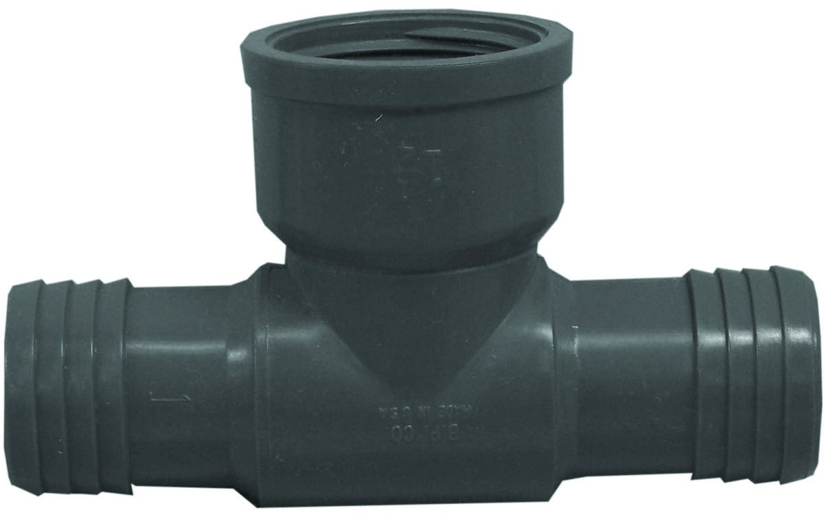 Boshart Industries UPVCFT-12 UPVCFRT-121205 Combination Reducing Pipe Tee, 1-1/4 x 1/2 in, Insert x FIP, Polyethylene, Black