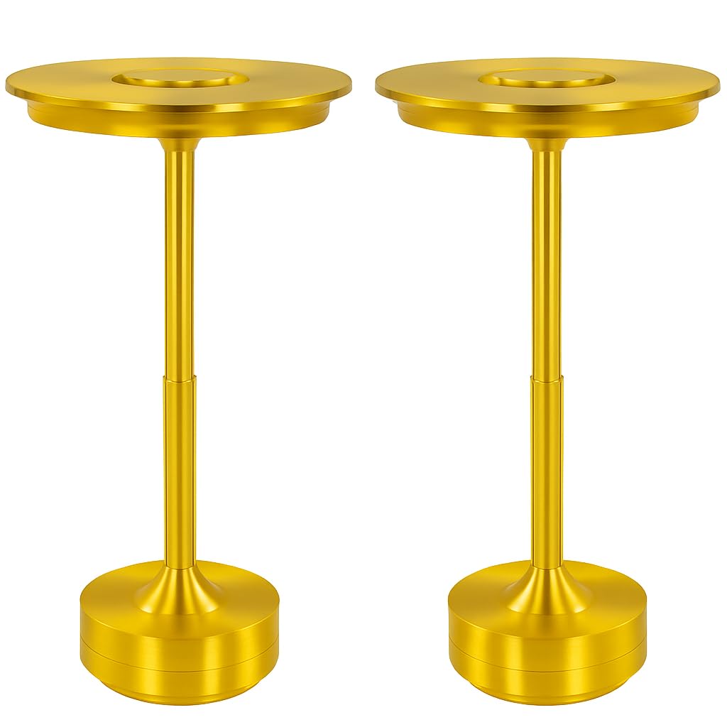 N-L-E Dimmbare LED Tischlampe kabellos mit 5200mAh Akku - 3 Lichtfarben (gold, 2 Stück)