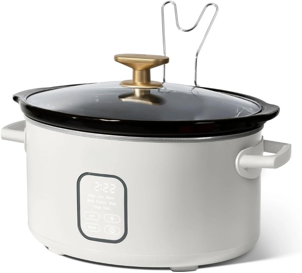 Wonderful 6 Qt Programmable Slow Cooker 5 Preset Cooking Functions, Digital Countdown Timer, Dishwasher-Safe Parts and Cool-Touch Handles (White)