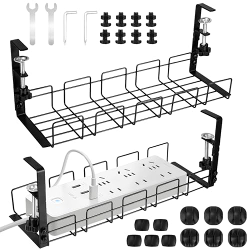 Bandeja de Gestión Cables Debajo Mesa Escritorio Gaming,Organizador de Cables,Accesorios para Almacenar y Esconder Cables, Oficina Cable Management Pack of 2 (2 Piezas)