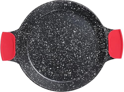 Royal Swiss - Paella antiadherente de mármol, 32 cm, negro con asas rojas