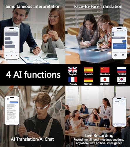 voogil AI Smart Glasses, Multifunctional Bluetooth Sunglasses for Men & Women, 116 Languages & Accents Translator Device, Blue Light Filter & Polarized UV Protection Lenses Translation Glasses, Pink — view 4