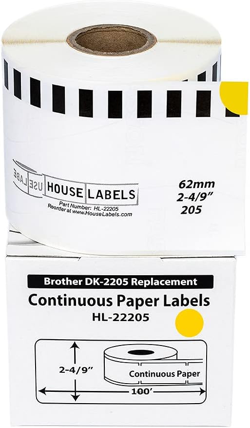 HOUSELABELS Compatible with DK-2205 Replacement Roll for Brother QL Label Printers; Red Yellow Green Continuous Length Labels; 2-4/9" x 100 feet (62mm*30.48m) - 3 Rolls - Image 5