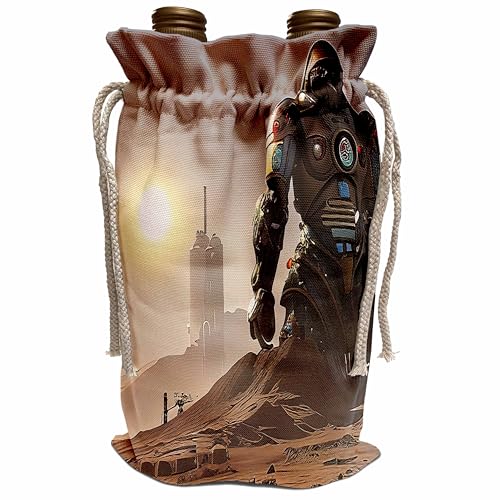3dRose Huge fantasy industrial robot on Mars in the morning digital art gift Wine Bag