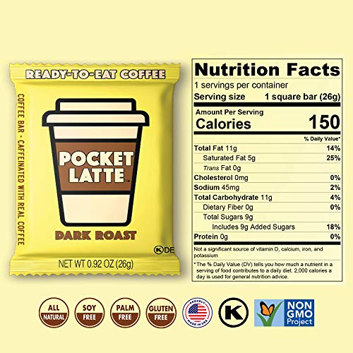 Pocket Latte, VARIETY 12 PACK | Caffeinated Coffee Chocolate, 100-150mg of Natural Caffeine | 100% Arabica Coffee, Non-GMO, Gluten Free, Kosher | Energy snack.