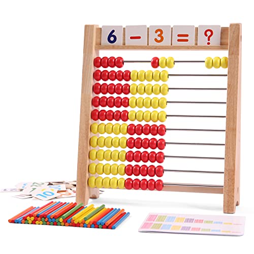 Elvozvets Rechenrahmen rot-gelb Abakus Holzabakus mit 100 Zählstäben und Zahlenkarten von 1-100, Student`s Abacus… – Ansicht 8