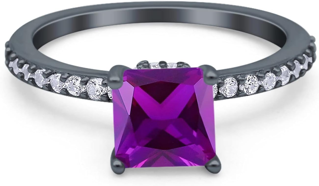 Blue Apple Co. Cushion Cut Art Deco Vintage Engagement Wedding Bridal Ring Round Simulated Cubic Zirconia Accent 925 Sterling Silver