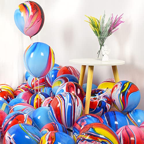 Image of BEISHIDA 50pcs Rainbow Marble Balloons 12 Inch Tie Dye Balloons Colorful Swirl Marble Agate Latex Balloons for Tie Dye Birthday Decoration Baby Shower Halloween Festival Party Supplies Photobooth