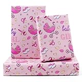 Baby Girl Wrapping Paper For Kids Girls, 6 Sheets Stroller Baby Socks Nipple Balloons Designs 20 x 28 inch Birthday Wrapping Paper for Baby Shower Birthday Kindergarten Newborn