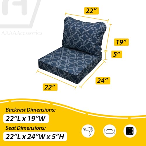 Image of AAAAAcessories Outdoor Seat Cushions for Chairs, Fade-Resistant, Waterproof Patio Furniture Replacement Cushions, 22 inch x 24 inch x 5 inch + 22 inch x 19 inch, Slate Blue Vine Trellis