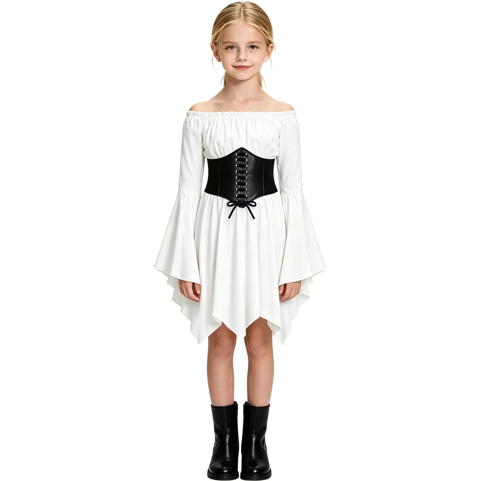 Off Shoulder Cream Dress with Black Corset for Girls