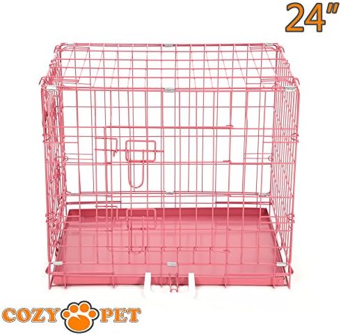 COZY PET Dog Cage 24" Pink Metal Tray Folding Puppy Crate Cat Carrier Dog Crate DC24P.