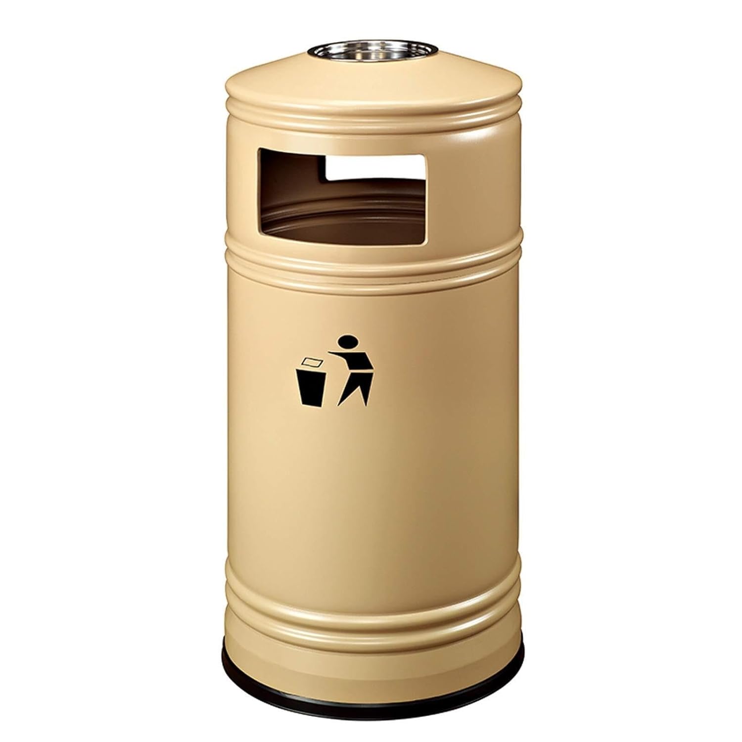 Outdoor Long Cylindrical Trash Can with Ashtray – 13.2 Gallon Metal Waste Bin with Lid for Parks, Streets & Commercial Use, Brown Design, 50L Capacity(Green)