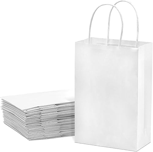 Bolsas de regalo de papel kraft blanco con asas 105 x 8 x 45 pulgadas perfectas para compras venta al por menor pequeñas empresas bolsas de regalo