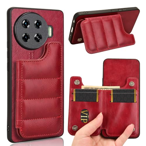 Jiajihua Case Compatible with Tecno Spark 20 Pro Plus 4G KJ7 [Card Holder][PU+PC+TPU] 3 in 1 Magnetic Clasp Cover Red