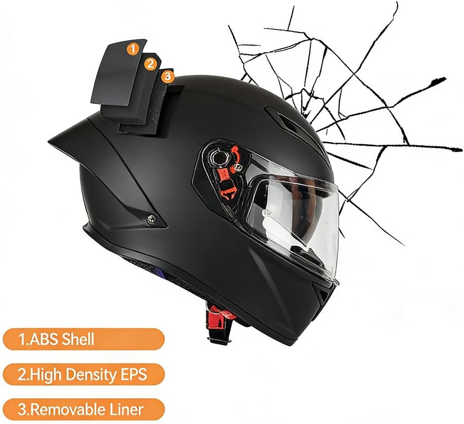 Full Face Motorcycle Helmet with Bluetooth DOT - Wide Panoramic View Street Bike Helmets for Men Women Adults, Internal Sun Visor, Removable Liner