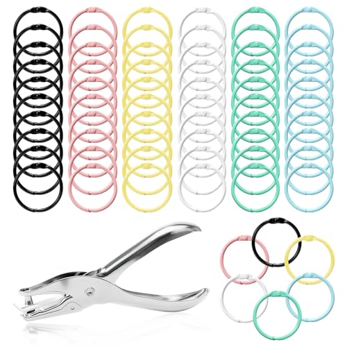 60 Stück Buchringe 30mm Metall Loseblatt Verbinder mit Lochzange Mehrfarben Buchbinderinge für Scrapbook Album Karteikarten Memo-Ablage Schlüsselringe