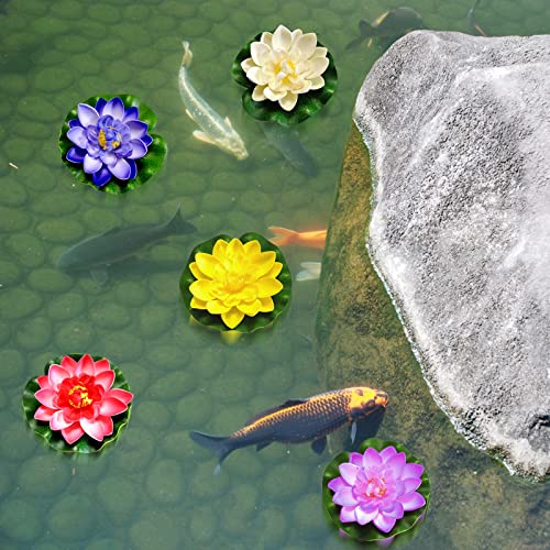 HENGBIRD 6 Stück Schwimmende Blumen Künstliche Seerosen Lotus Wasserlilie Pflanzen 10cm Schwimmpflanzen Teichpflanzen für Aquarium Gartenteich Pool Garten Teich Dekoration
