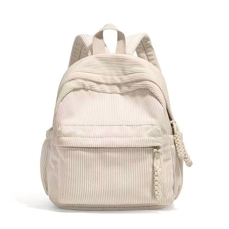 Mochila Feminina Veludo Média com Zíper | Mochila de Veludo para Trabalho, Lazer e Passeios(Bege)