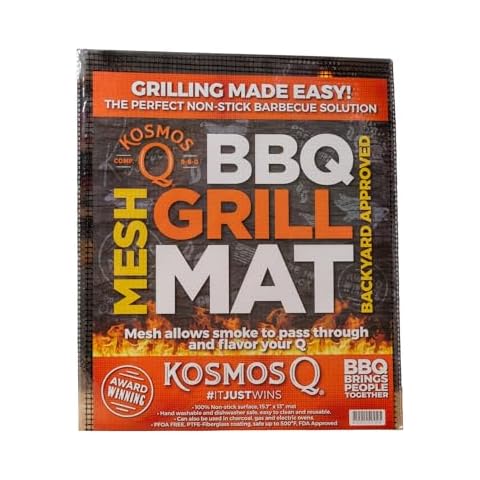 Kosmos Q Grill Mat (15.7" x 13") - 100% Non-Stick Grill Mesh - Dishwasher Safe, Reusable BBQ Grill Mat - PFOA-Free Grilling Mat with PTFE-Fiberglass Coating - Grill Cooking Mat is Safe Up to 500° F Cover